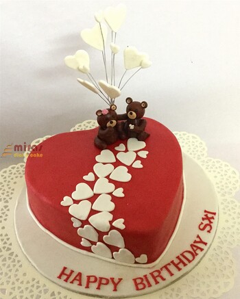 Red Hearts & Teddies Birthday Cake