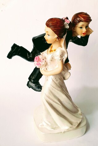 Funny Wedding Cake Topper- Bride carrying Groom on shoulder