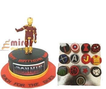 Iron Man Super Hero Desert Table ( 1 kg cake , 10 cupcakes0