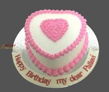 Fresh Cream Pink Heart Birthday Cake