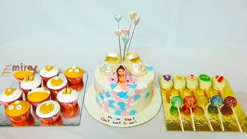 Baby Shower Dessert Table ( 1.5 Kg cake, 10 Cupcakes, 5 Cakecicles & 5 Cake pops)