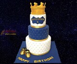 Blue and White 1st Birthday Crown Cake