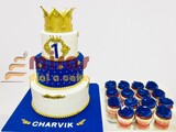 Prince Charvik Birthday Dessert Table (6 kg cake, 10 cupcakes )