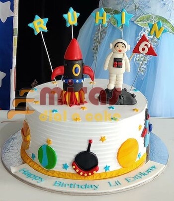 Fresh Cream Space theme Birthday Cake