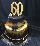 60th Birthday 2tier black & gold Cake