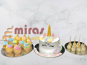 Fresh Cream Unicorn Desert Table (1.5 kg cake, 10 cupcakes, 10 cakepops )