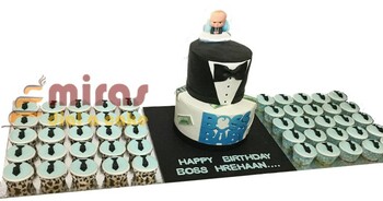 Boss Baby Birthday Desert Table ( 5 kg cake & 50 Cupcakes)