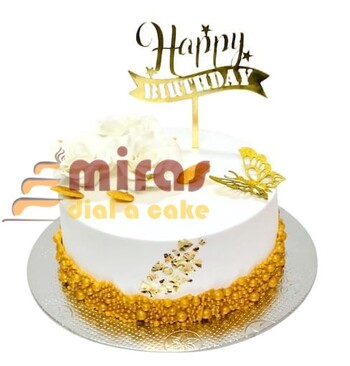 Gold  Butterfly  Fresh Cream  Birthday Cake