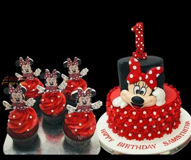 Minnie Mouse  theme  Cake and Cupcakes