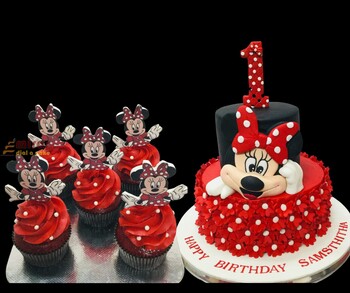 Minnie Mouse  theme  Cake and Cupcakes