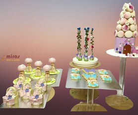 Angels and Butterflies Desert Table ( dummy Cake, 5 Mushroom Huts, 5 Baskets, 5 Cake pops, 10 Cookies, Macaroon Tower)