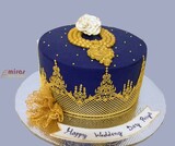 Blue and Gold Wedding Cake