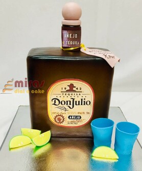 Standing Bottle with lemon & glass Birthday Cake