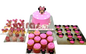Minnie theme Dessert Table Cake (1.5 kg cake, 10 cupcakes , 10 cakepops,10 cookies) (1)