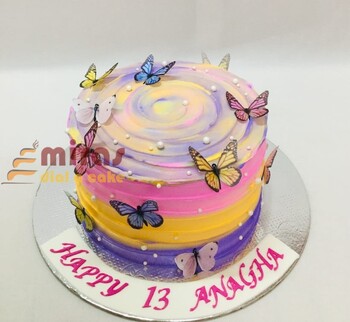 Multicolour Butterflies Fresh Cream Birthday Cake