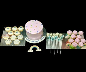 Rainbow and Clouds  Desert Table  (1.5 kg cake , 10 cupcakes, 10 cookies, 10 cake pops )