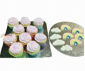 Rainbow and clouds cupcakes