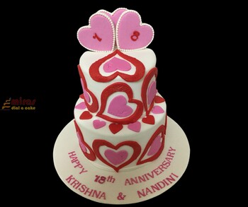 Red and Pink Heart Anniversary Cake