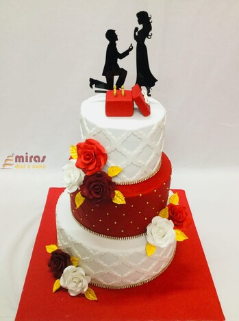 Red and White Engagement Cake