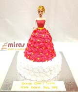 Fresh Cream Pink and White Doll Cake